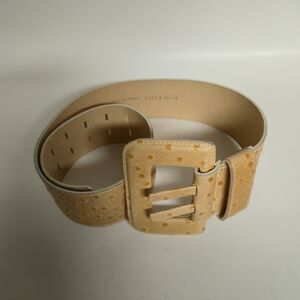 NWOT Holt Renfrew Ostrich Look Wide Tan Belt Size 30/75